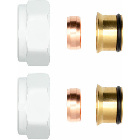 2 x Klemmringverschraubung Messing Weiß 3/4" für Kupferrohre Eurokonus 15mm