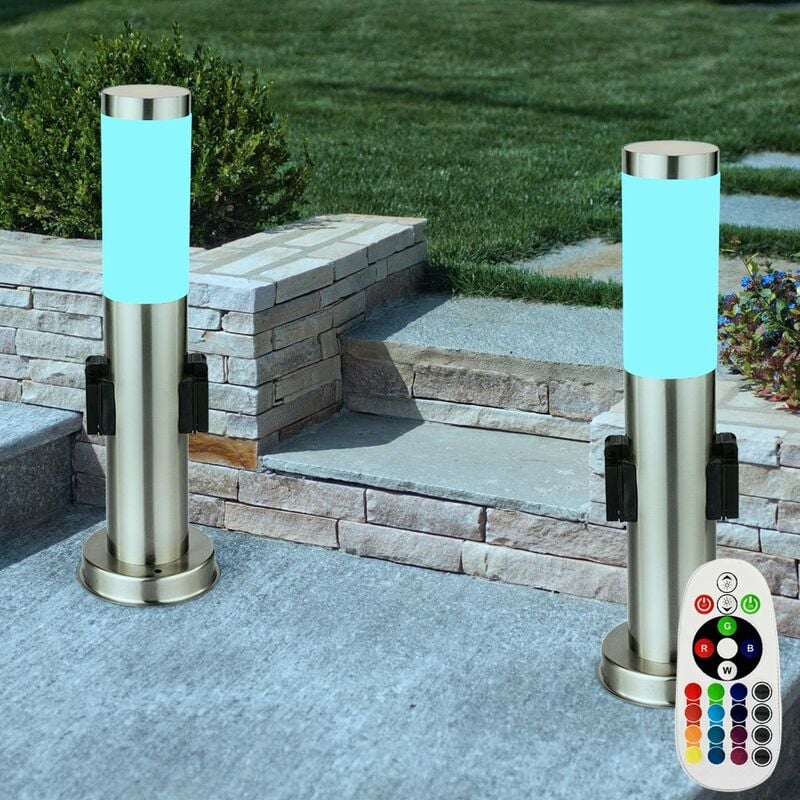 Ensemble de 2 lampadaires d'extérieur à changement de couleur rgb led lampes de chemin de jardin télécommande