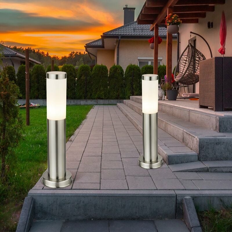 2 x lampadaires acier inoxydable polycarbonate éclairage jardin terrasse espace extérieur