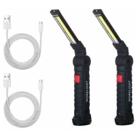 2 X Lampe De Travail Cob Baladeuse Led Rechargeable Lampe Atelier Cob Torche Lampe De Poche Lampe De Travail Baladeuse Led Avec Base Magnétique Lampe D'Inspection Pour Randonnée, Camping
