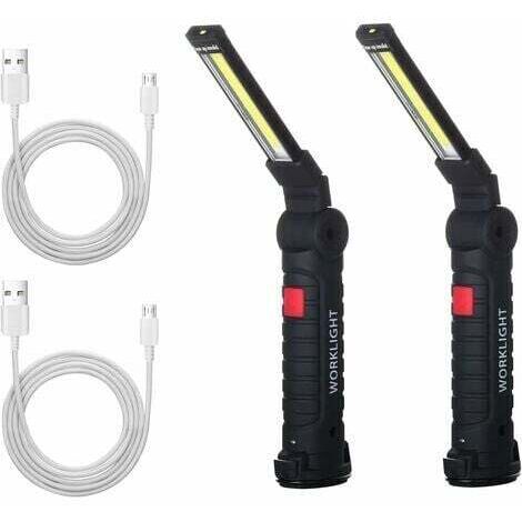 2 X Lampe De Travail Cob Baladeuse Led Rechargeable Lampe Atelier Cob Torche Lampe De Poche Lampe De Travail Baladeuse Led Avec Base Magnétique Lampe D'Inspection Pour Randonnée, Camping