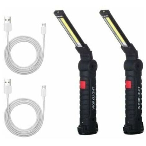2 X Lampe De Travail Cob Baladeuse Led Rechargeable Lampe Atelier Cob Torche Lampe De Poche Lampe De Travail Baladeuse Led Avec Base Magnétique Lampe D'Inspection Pour Randonnée, Camping