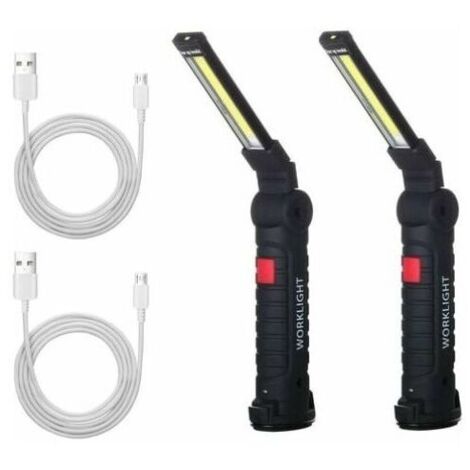 2 X Lampe De Travail Cob Baladeuse Led Rechargeable Lampe Atelier Cob Torche Lampe De Poche Lampe De Travail Baladeuse Led Avec Base Magntique Lampe D\'Inspection Pour Randonne, Camping