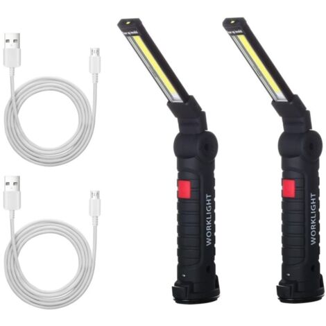 2 X Lampe De Travail Cob Baladeuse Led Rechargeable Lampe Atelier Cob Torche Lampe De Poche Lampe De Travail Baladeuse Led Avec Pour Randonnée,Camping