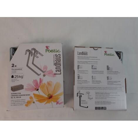 2 x LANDHAUS ORIGINAL Poétic - Supports métalliques pour jardinières - Compatible 50 75 100 cm - Charge 25 kg - Fixation murs balustrades - Pré-assemblés - Voir photos pour détails - NEUF