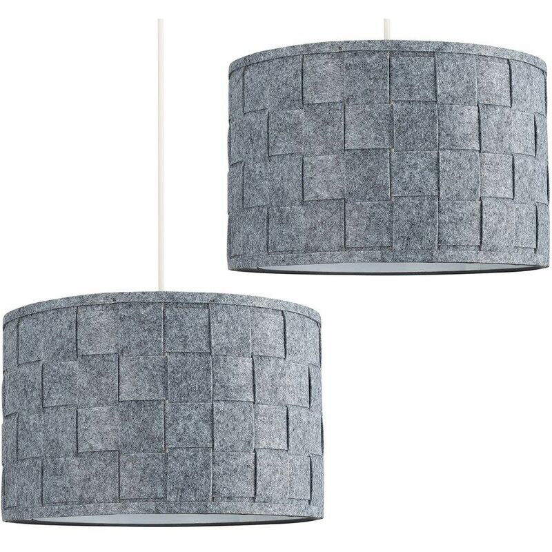 Minisun - 2 x Weave Ceiling Pendant Light Shades In Grey Felt + 10W LED GLS Bulbs Warm White