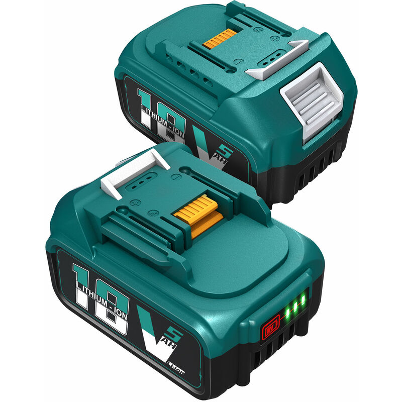 2 x Libatter 18V 5.0Ah BL1850B Remplacement Batterie pour Makita BL1860B BL1860 BL1850 BL1840 BL1830 BL1820 BL1020B BL1815 LXT400 avec indicateur de