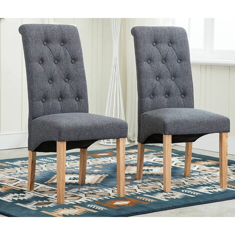 2 x Lined Fabric Dining Chairs Roll Top Scroll High Back home& restaurants GREY