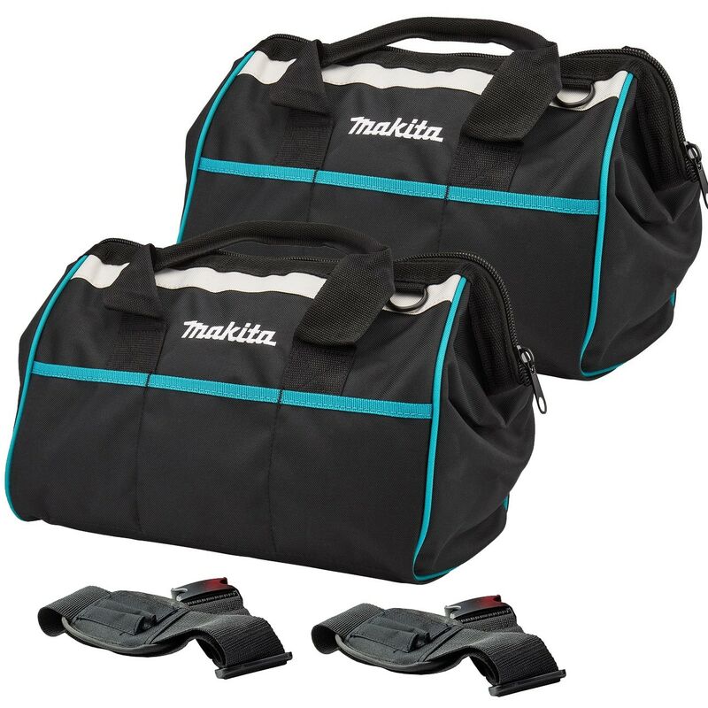 Makita - 2 x Tradesmans Holdall Tool Bag 15' 36cm Blue Black Pockets + Strap