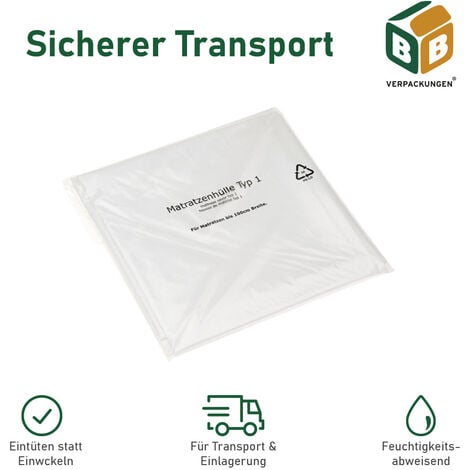 BB-VERPACKUNGEN GMBH 2 x Matratzenhülle Typ 1 (1300 x 2350 mm) robust reißfest 30 my Aufbewahrungshülle Umzugsmaterial Schutzhülle BB-Verpackungen