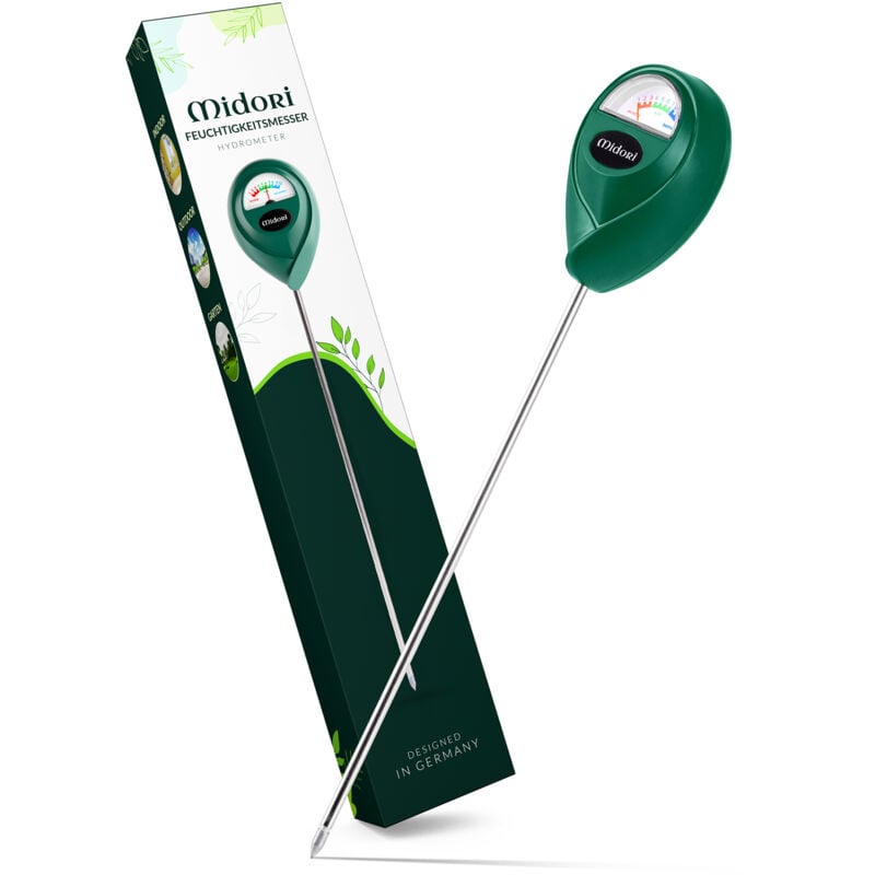 Image of 2 x Midori Boden-Feuchtigkeitsmesser Messgerät Hydrometer Pflanzen Grün 31,2 cm Sonde