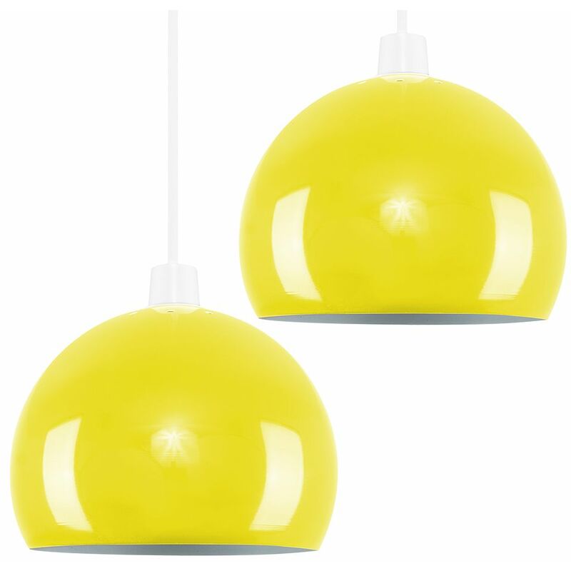 Minisun - 2 x Yellow Arco Ceiling Pendant Light Shades + 10W LED GLS Bulbs Warm White