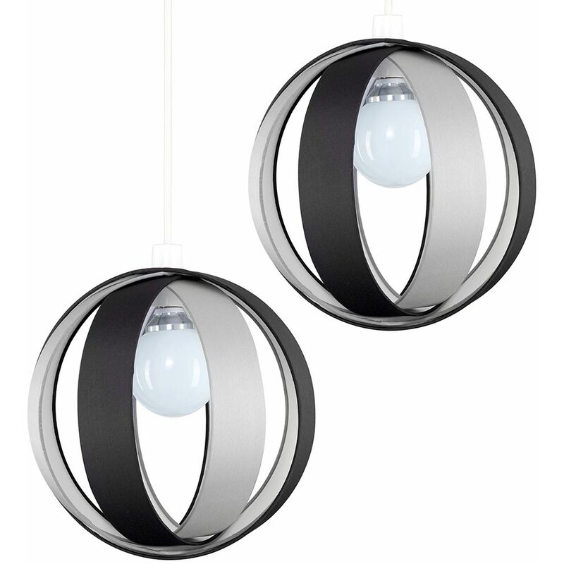 Minisun - 2 x Black & Grey Fabric Cocoon Globe Ceiling Pendant Light Shades - No Bulbs