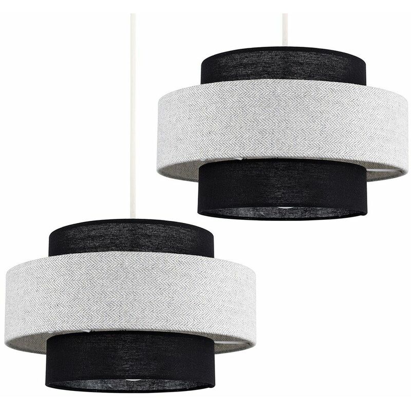 Minisun - 2 x Weaver Ceiling Pendant Light Shades Black & Grey Herringbone - No Bulb