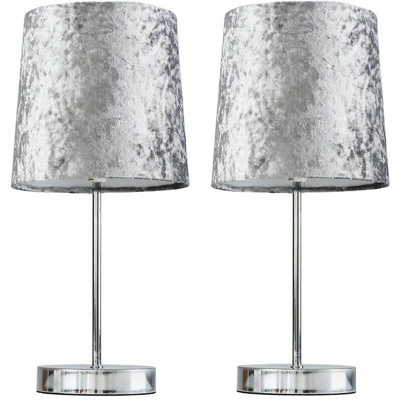 2 x Chrome Table Lamps 4W LED Bulbs Warm White - Grey Velvet