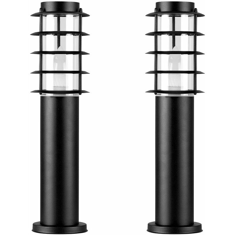 Minisun - 2 x IP44 Outdoor Black Stainless Steel Bollard Lantern Light Posts - Add LED Bulb