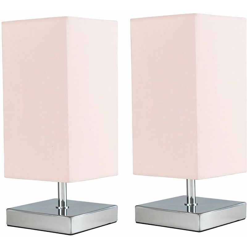 2 x Square Chrome Touch Table Lamps - Pink - Including LED Bulb