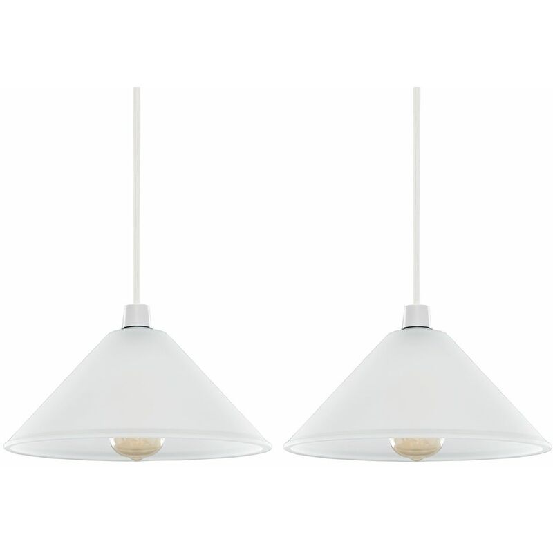 Minisun - 2 x White Frosted Glass Tapered Dome Ceiling Light Shades - No Bulbs