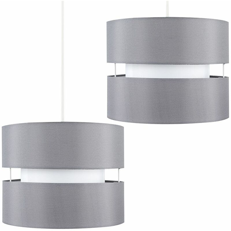 2 x 2 Tier Ceiling Pendant Light Shades In Grey + 10W LED GLS Bulbs Warm White