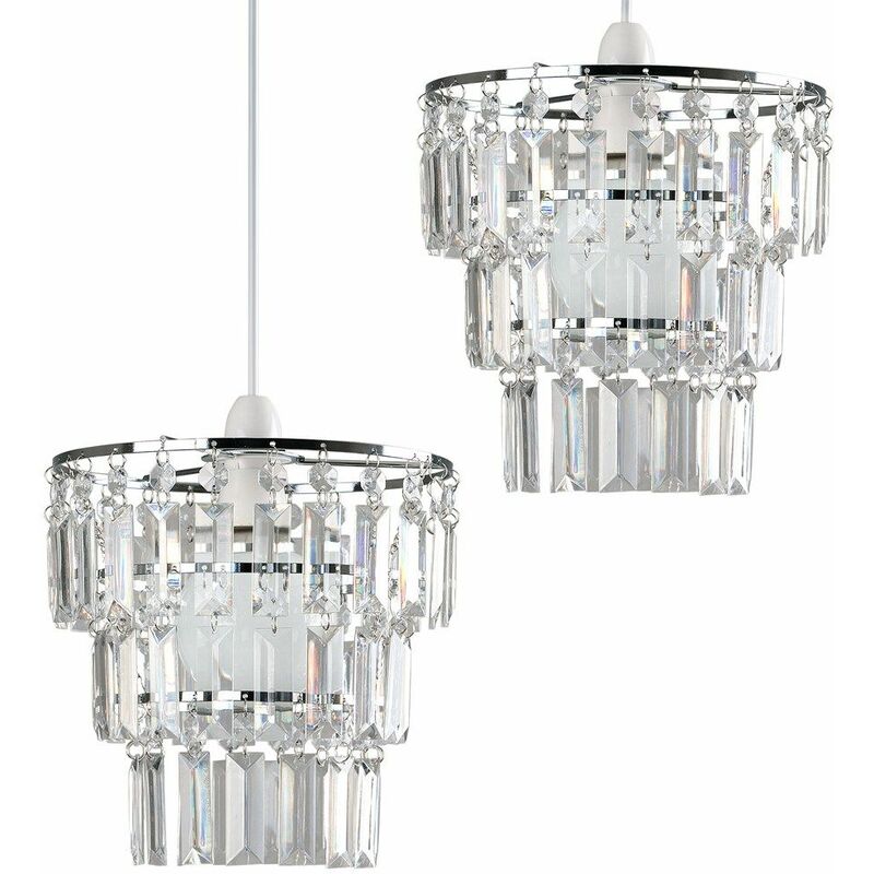 Minisun - 2 x 3 Tier Ceiling Pendant Light Shades With Clear Acrylic Jewel Droplets