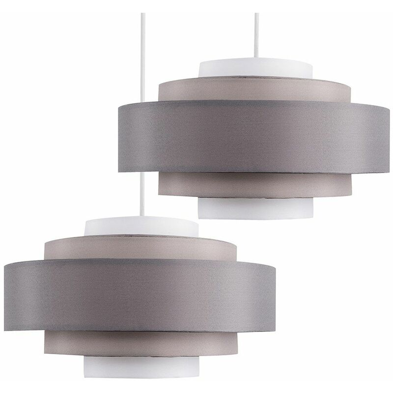 Minisun - 2 x 5 Tier Ceiling Pendant Light Shades In 3 Tone Grey + 10W LED GLS Bulbs Warm White
