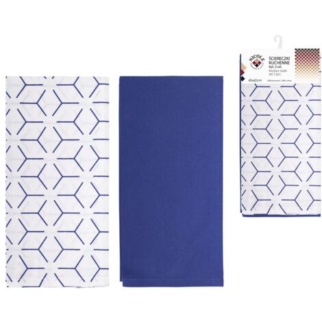 2 x NICOLE Küchenhandtücher aus Baumwolle, 40 x 60 cm, Art.-Nr. 52328, weiß, blau, geometrisches Muster