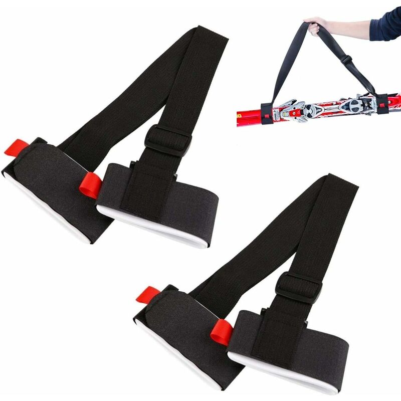 Ahlsen - 2 x Noir Sangle Porte-Ski Sangles Réglables pour Poignets de Ski avec Boucle de Sangle de Ruban Rembourrée pour Enfants et Adultes - black