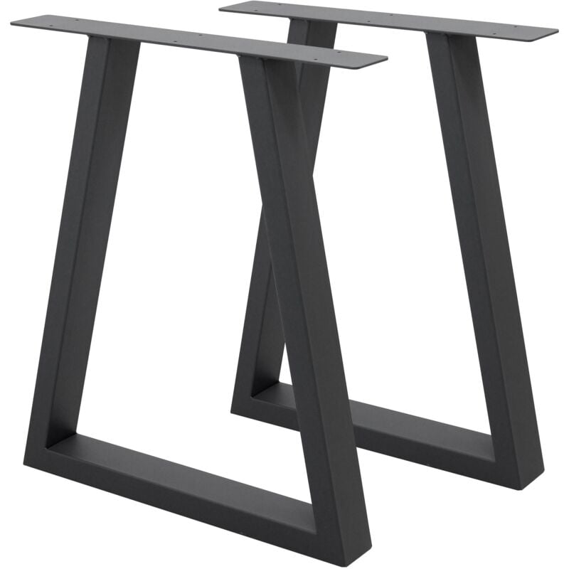 Ecd Germany - Set 2 Pieds de Table - 60 x 72 cm - Trapézoïdale - Gris foncé - en Acier Revêtu de Poudre - Pied de Meuble Banc - Support Profil Carré