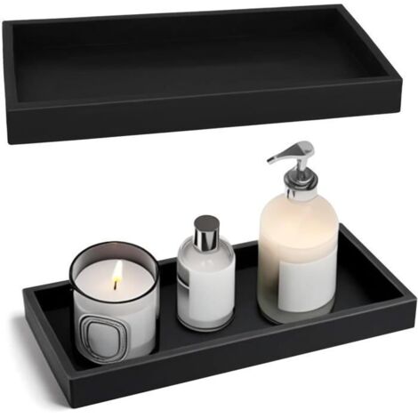 2 x Plateau Rectangulaire Noir, Plateau de Salle de Bain, Plateau Decoratif, Plateau Antidérapant pour Vanité, Baignoire, évier de