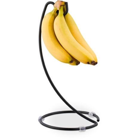 2 x porta banane, in metallo, H x D: 33 x 17 cm, contro le macchie, stoccaggio banane, supporto frutta, nero