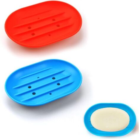 2 x porte-savon antidérapants pour la douche, la salle de bain, la cuisine, porte-savon pour garder le savon sec et propre (rouge bleu)