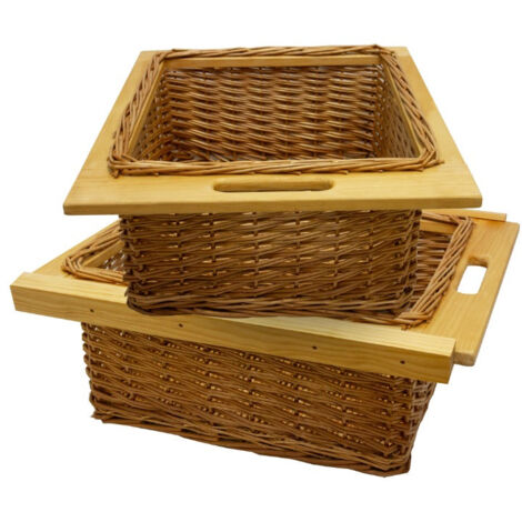 2 x Pull Out Wicker Kitchen Baskets 500mm