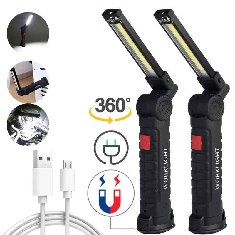 2 x Rechargeable led Hand Work Light, Workshop Lamp, Flashlight, led Hand Work Light with Magnetic Base, Inspection Lamp for Hiking, Camping