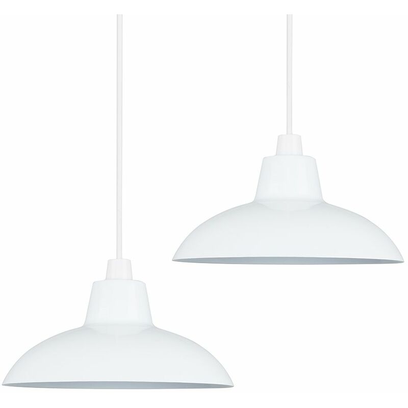 Minisun - 2 x Metal Easy Fit Ceiling Pendant Light Shades - White - No Bulb