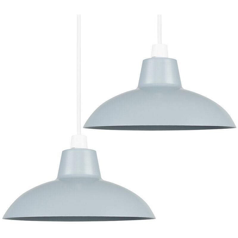 Minisun - 2 x Metal Easy Fit Ceiling Pendant Light Shades - Silver - No Bulb