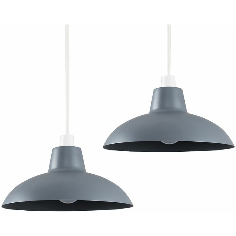 Minisun - 2 x Dark Grey Metal Easy Fit Ceiling Pendant Light Shades 10W LED Bulbs Warm White