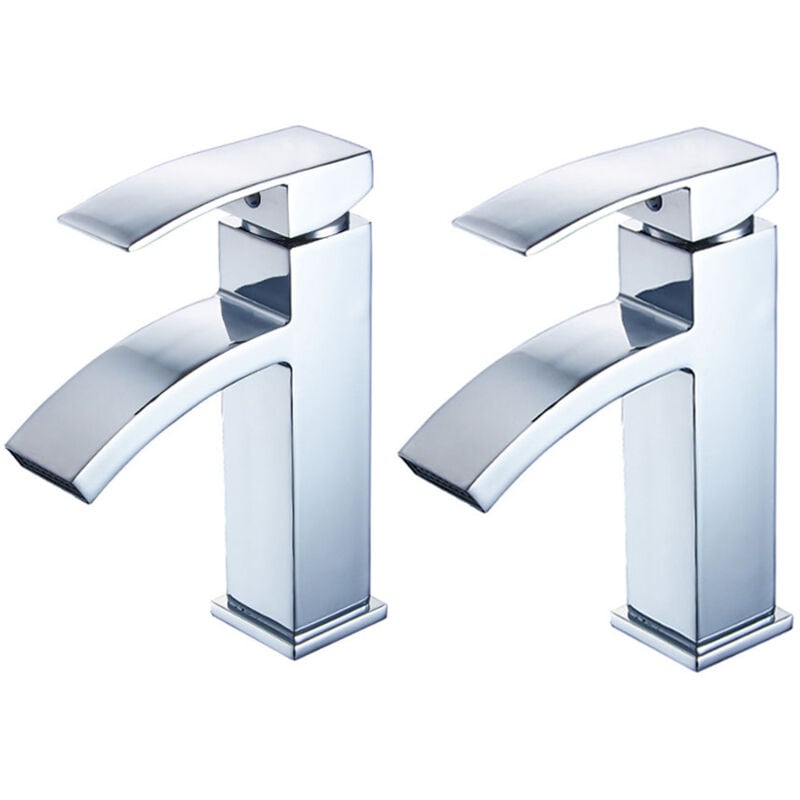 2X Robinet de salle de bains Mitigeur lavabo Robinet d'evier cascade chrome contemporain Monocommande