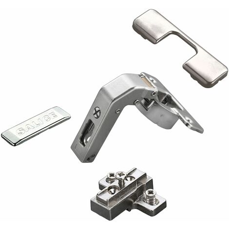 2 x Salice Stollenscharnier Serie 700 mit Dämpfungssystem im Topf 110° Bohrbild T45 mit Montageplatte Höhe 9 mm mit Euroschrauben, Langlochverstellung und Abdeckkappen Lisenenscharnier von SOTECH