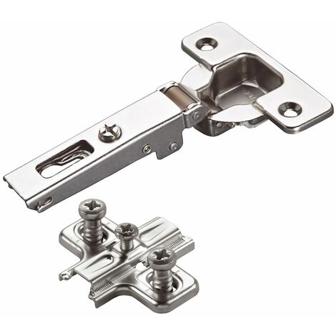 2 x Salice Topfband 110° Serie 200 Bohrbild T45 Eckanschlag inkl. Kreuz-Montageplatte Höhe 3 mm mit vormontierten Euroschrauben und Langlochverstellung Schrankscharnier von SOTECH