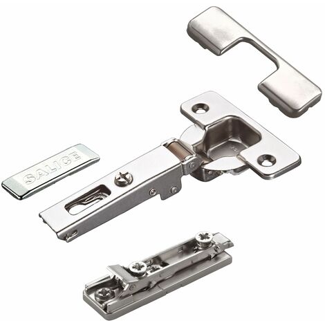 2 x Salice Topfband 110° Serie 200 Bohrbild T45 Eckanschlag inkl. Linear-Montageplatte Höhe 3 mm mit vormontierten Euroschrauben, Exzenterverstellung und Abdeckkappenset Schrankscharnier von SOTECH