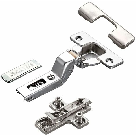 2 x Salice Topfband 110° Serie 200 Bohrbild T45 Innenanschlag inkl. Kreuz-Montageplatte Höhe 3 mm mit vormontierten Euroschrauben, Exzenterverstellung und Abdeckkappenset Topfscharnier von SOTECH