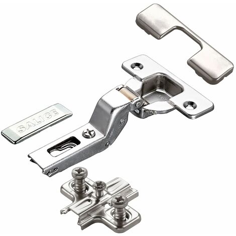 2 x Salice Topfband 110° Serie 200 Bohrbild T45 Innenanschlag inkl. Kreuz-Montageplatte Höhe 6 mm mit vormontierten Euroschrauben, Langlochverstellung und Abdeckkappenset Topfscharnier von SOTECH