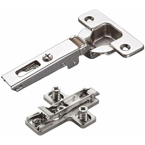 2 x Salice Topfband 110° Serie 200 Bohrbild T52 Eckanschlag inkl. Kreuz-Montageplatte Höhe 3 mm mit vormontierten Euroschrauben und Exzenterverstellung Schrankscharnier von SOTECH