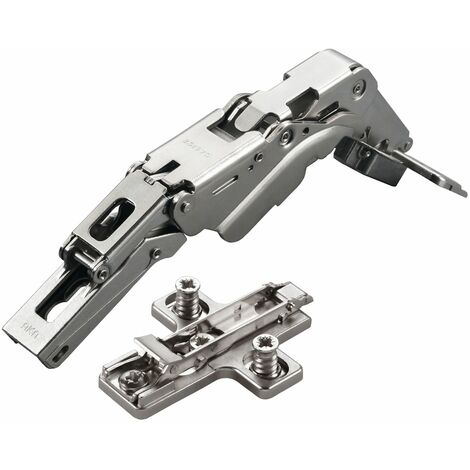 2 x Salice Topfband 155° Serie 200 Bohrbild T45 Eckanschlag inkl. Kreuz-Montageplatte Höhe 3 mm mit vormontierten Euroschrauben und Exzenterverstellung Schrankscharnier von SOTECH