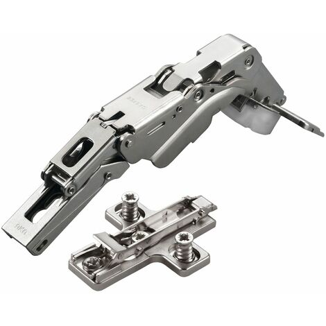 2 x Salice Topfband 155° Serie 200 (Null-Einsprung) mit Dämpfer im Topf Bohrbild T45 Eckanschlag mit Kreuz-Montageplatte Höhe 3 mm mit Euroschrauben, Exzenterverstellung Schrankscharnier von SOTECH