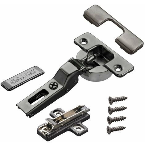 2 x Salice Topfband Serie 700 Titanium anthrazit mit Dämpfer im Topf 110° T48 Mittelanschlag mit Montageplatte Höhe 6 mm, Euroschrauben, Exzenterverstellung, Abdeckkappen Schrankscharnier von SOTECH