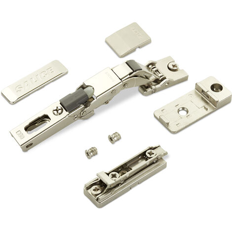 2 x Salice Universalscharnier mit Dämpfer für dünne Türen ab 8 mm Stärke 110° mit Linear-Montageplatte Höhe 3 mm mit Euroschrauben, Exzenterverstellung, Möbelscharnier mit 3-D Einstellung
