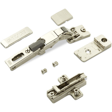 2 x Salice Universalscharnier Push Open mit Negativfeder für dünne Türen ab 8 mm Stärke 110° mit Kreuz-Montageplatte Höhe 6 mm mit Euroschrauben, Exzenterverstellung