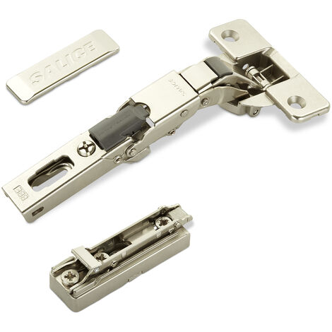 2 x Salice Universalscharniere 110° Bohrbild T48 Push Open für abgerundete, überfälzte und profilierte Türen mit Linear-Montageplatte Höhe 6 mm Exzenterverstellung, Scharnierarmabdeckung