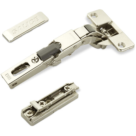 2 x Salice Universalscharniere 110° Bohrbild T52 Push Open für abgerundete, überfälzte und profilierte Türen mit Linear-Montageplatte Höhe 3 mm Exzenterverstellung, Scharnierarmabdeckung